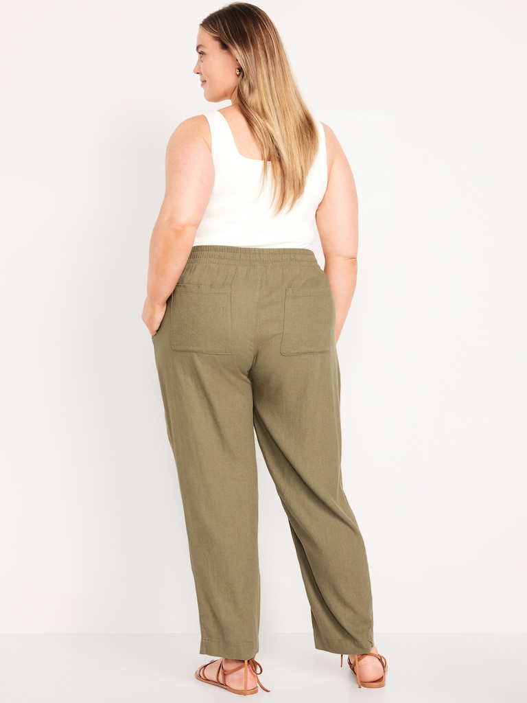 High-Waisted Linen-Blend Straight Ankle Pants