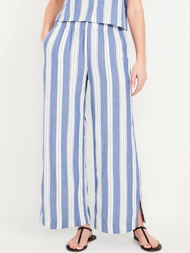 High-Waisted Crinkle Gauze Super Wide-Leg Pants