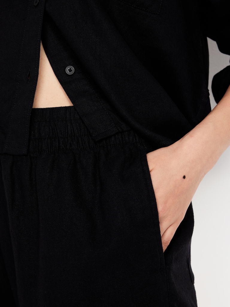 High-Waisted Linen-Blend Shorts -- 3.5-inch inseam