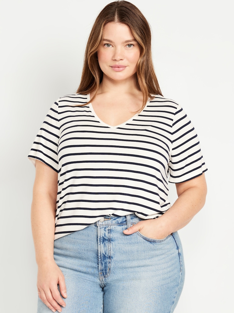 Luxe V-Neck Striped T-Shirt