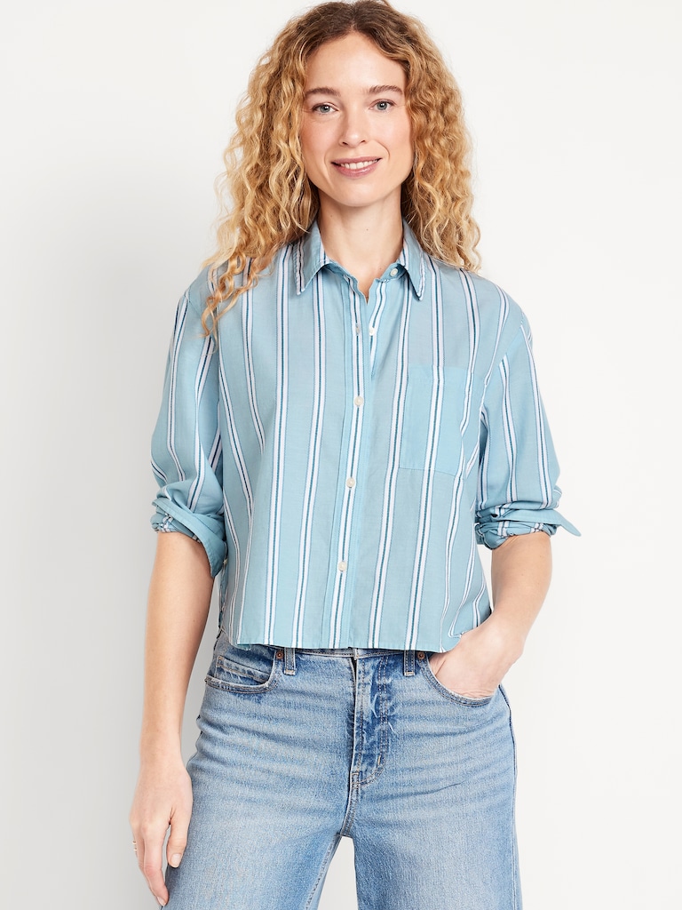 Cropped Button-Down Striped Shirt