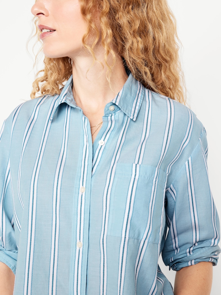 Cropped Button-Down Striped Shirt