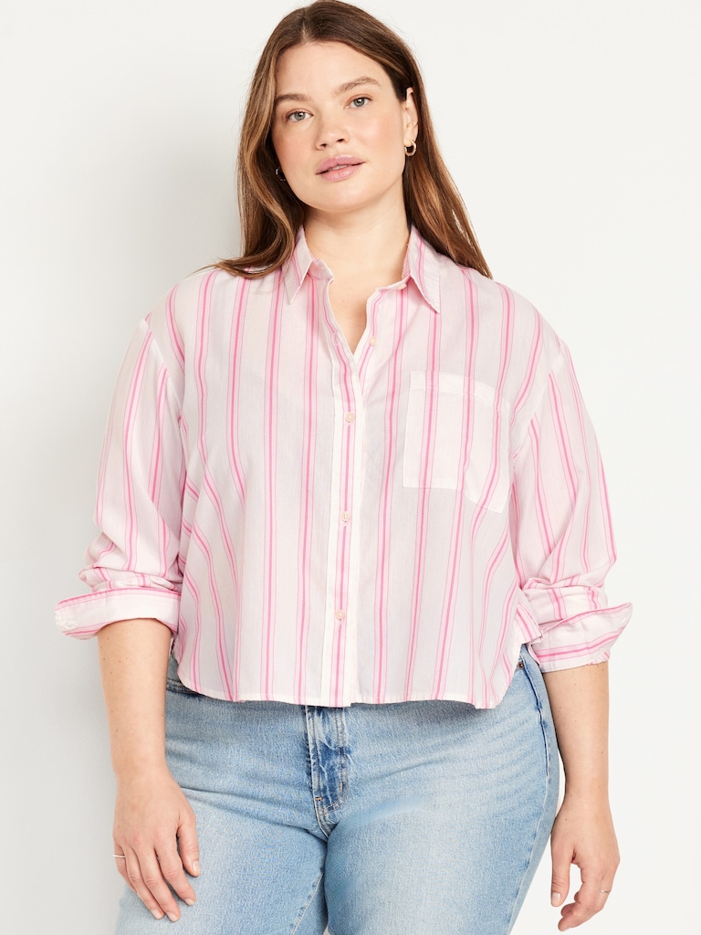 Cropped Button-Down Striped Shirt