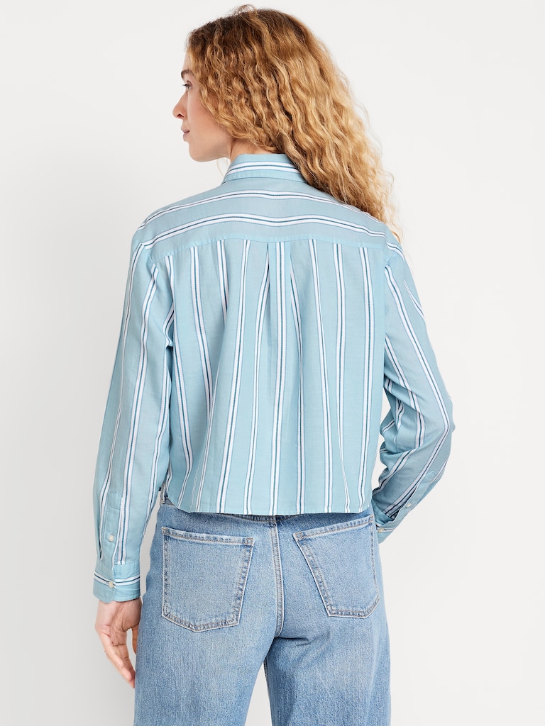 Cropped Button-Down Striped Shirt