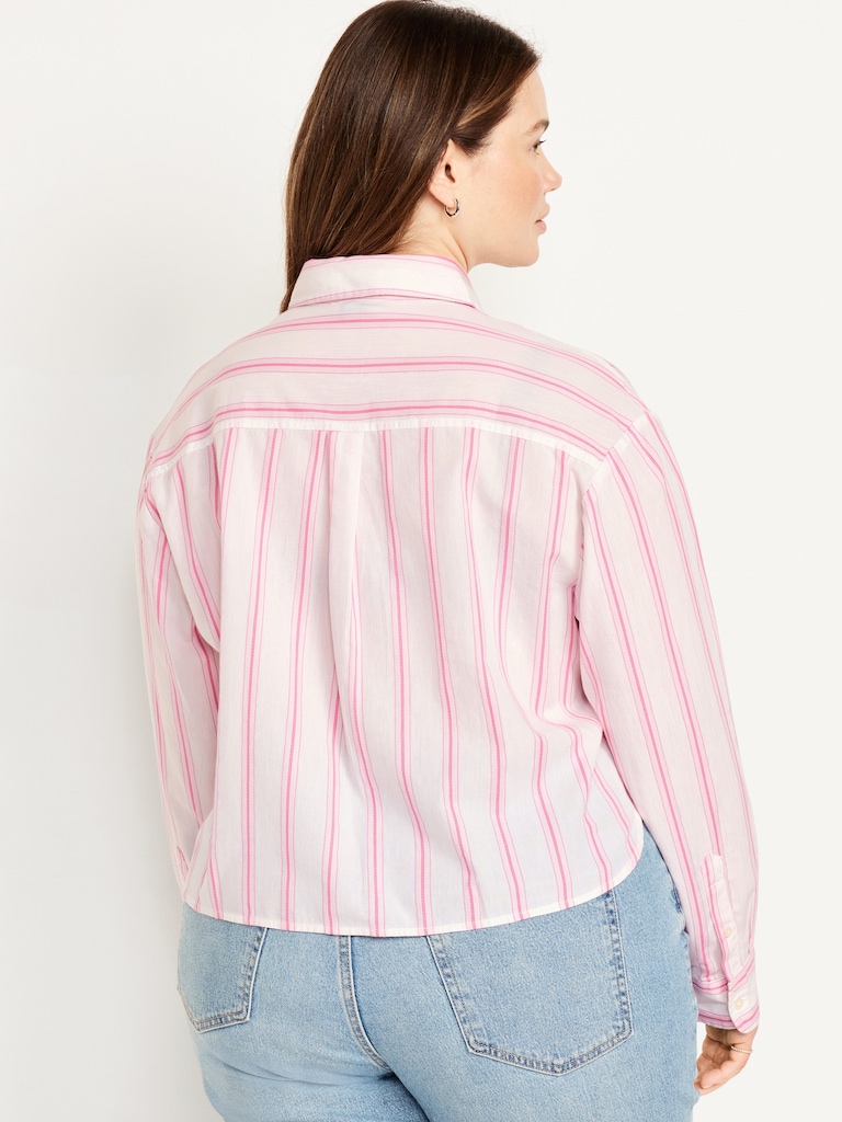 Cropped Button-Down Striped Shirt