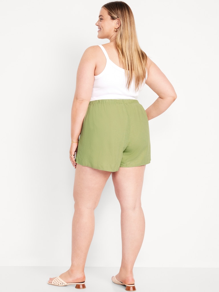 High-Waisted Faux-Wrap Linen-Blend Mini Skort