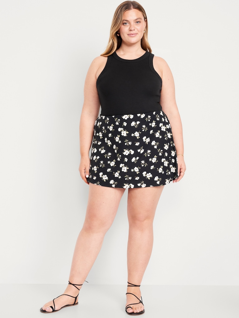High-Waisted Linen-Blend Mini Skort