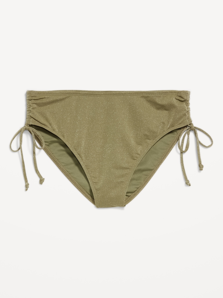 Mid-Rise Side-Tie Shine Bikini Swim Bottoms