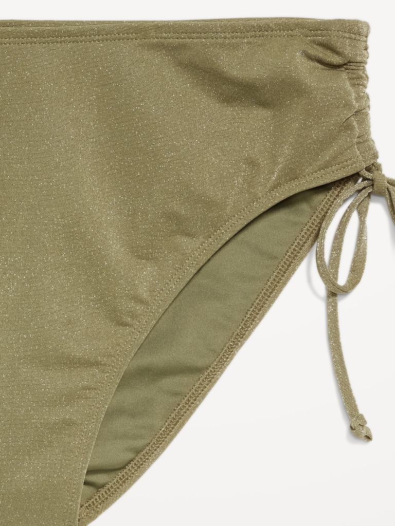 Mid-Rise Side-Tie Shine Bikini Swim Bottoms