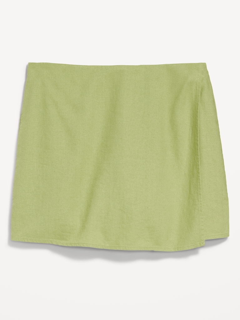 High-Waisted Faux-Wrap Linen-Blend Mini Skort