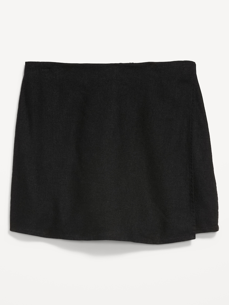 High-Waisted Faux-Wrap Linen-Blend Mini Skort