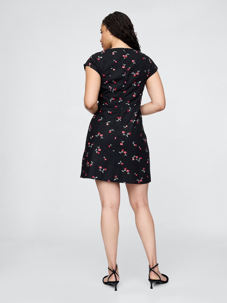 Linen-Blend Cap-Sleeve Mini Dress