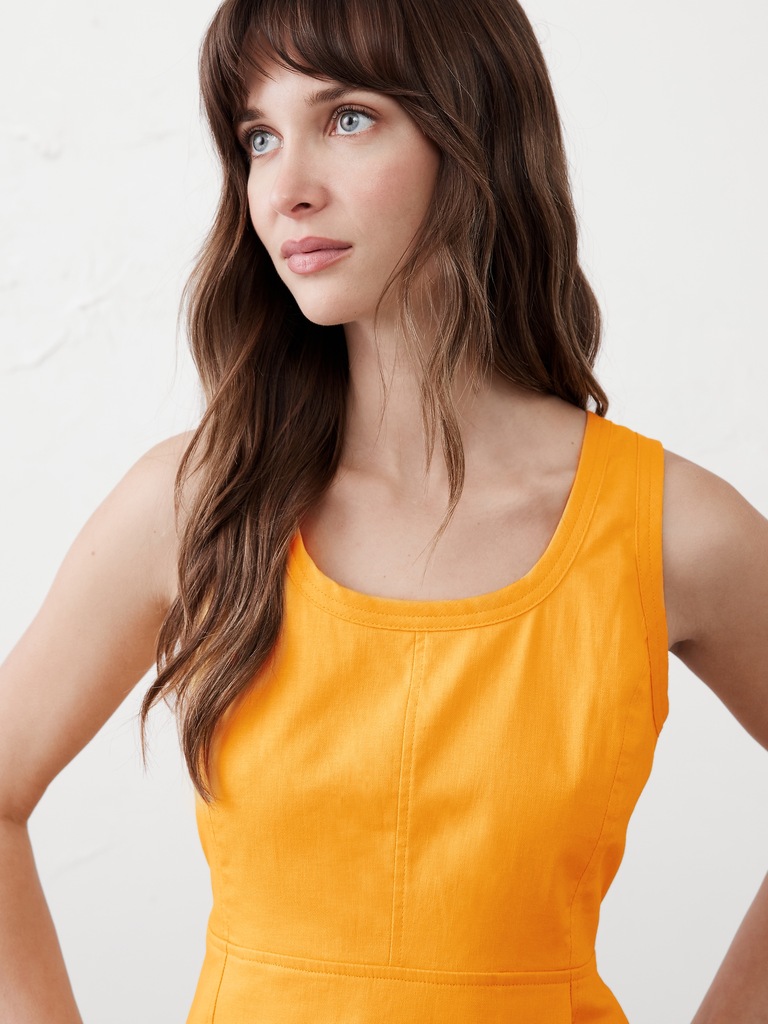 Linen-Blend Seamed Mini Dress