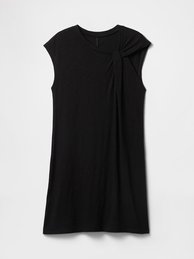 Slub Tie-Sleeve Mini Dress