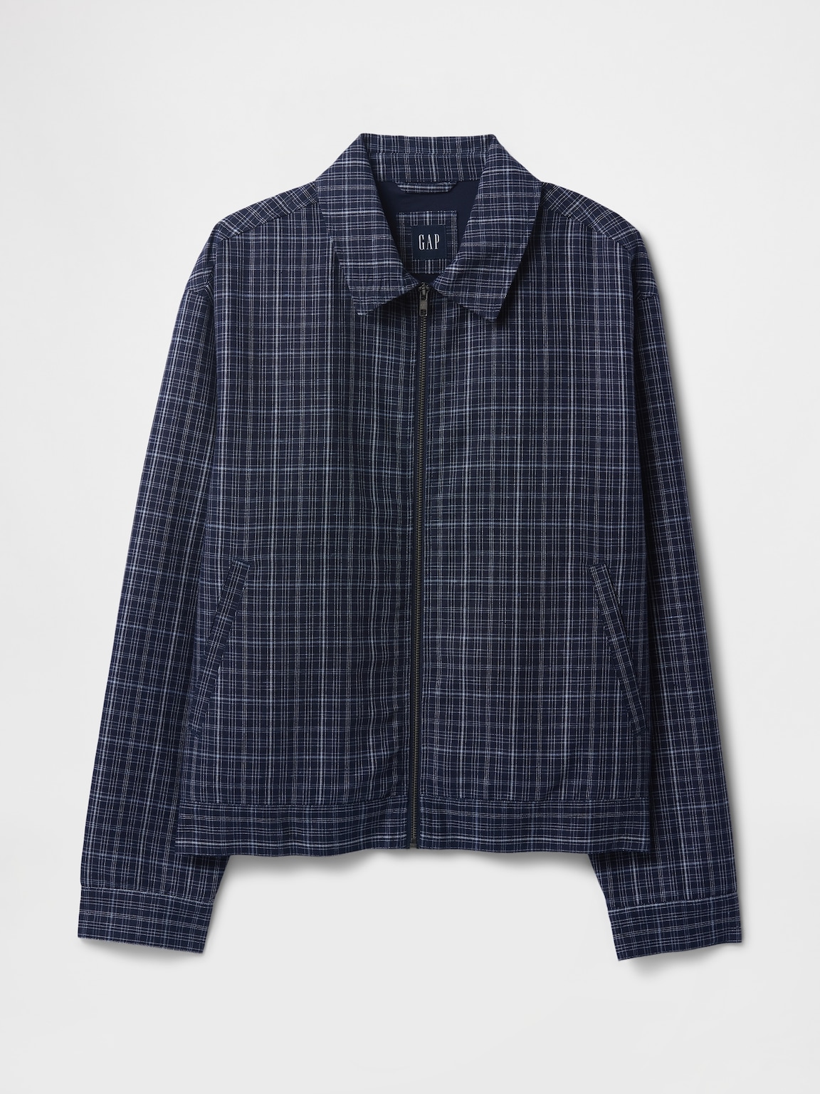 Linen-Cotton Plaid Relaxed Jacket
