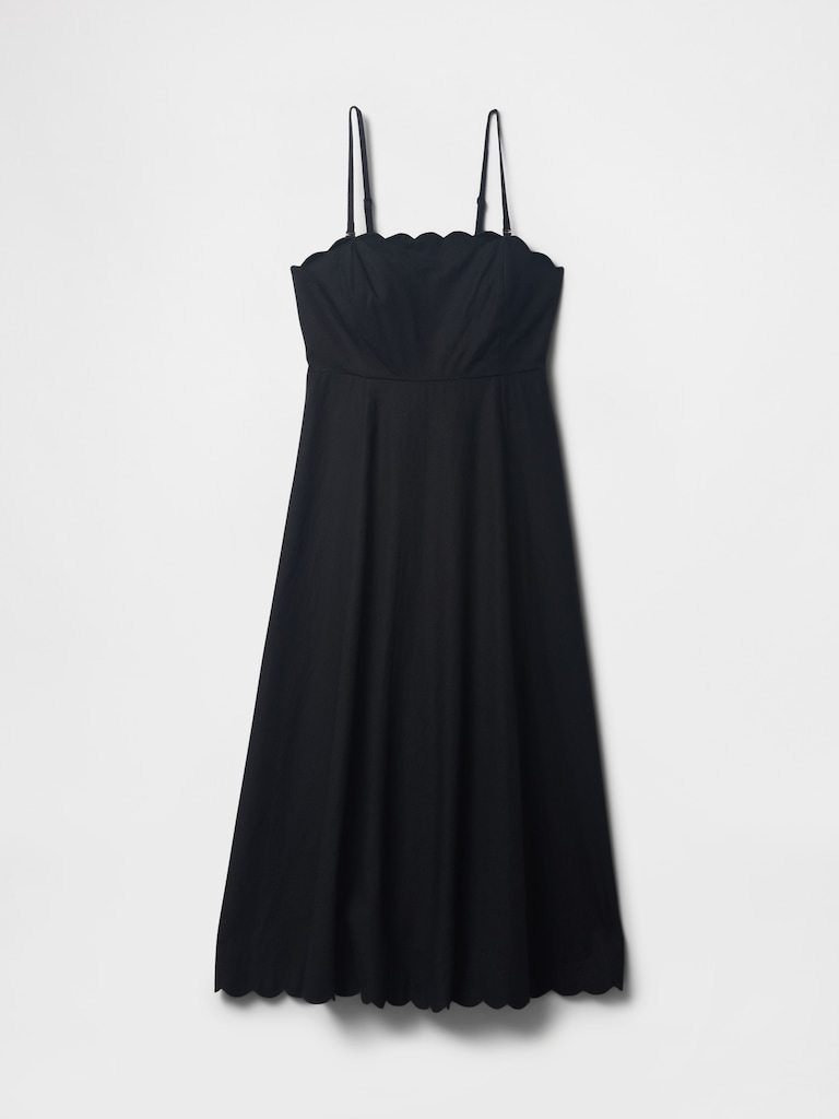 Linen-Blend Scalloped Midi Dress