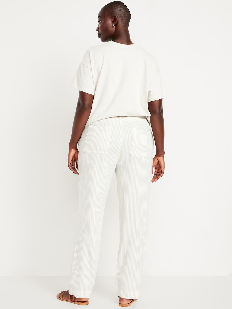 High-Waisted Linen-Blend Straight Ankle Pants