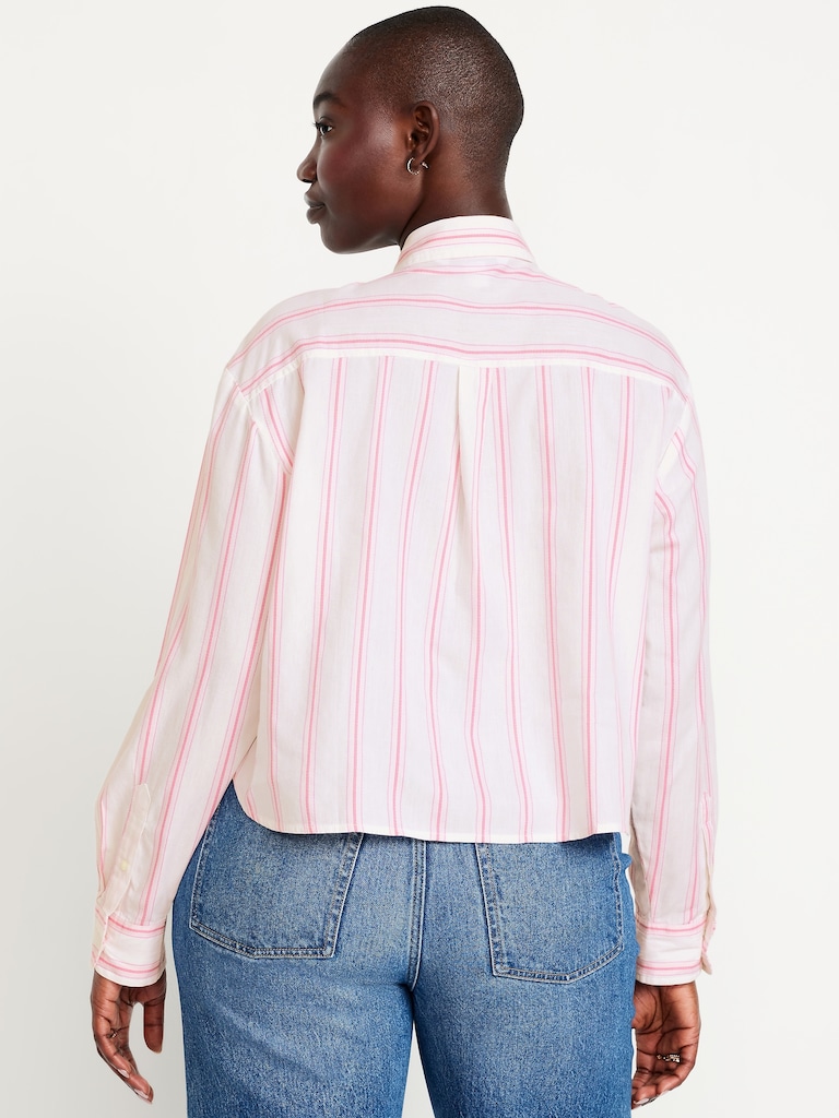 Cropped Button-Down Striped Shirt