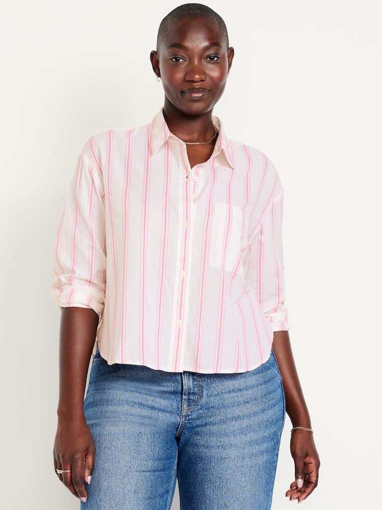 Cropped Button-Down Striped Shirt
