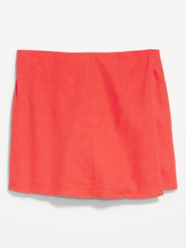 High-Waisted Faux-Wrap Linen-Blend Mini Skort