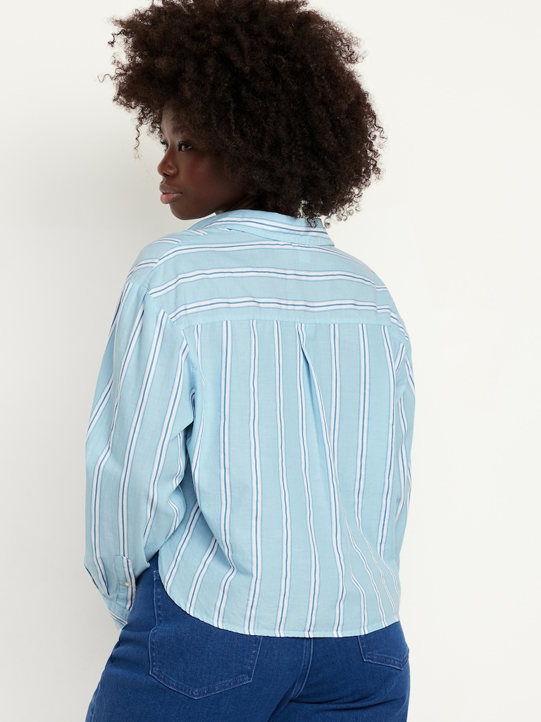 Cropped Button-Down Striped Shirt