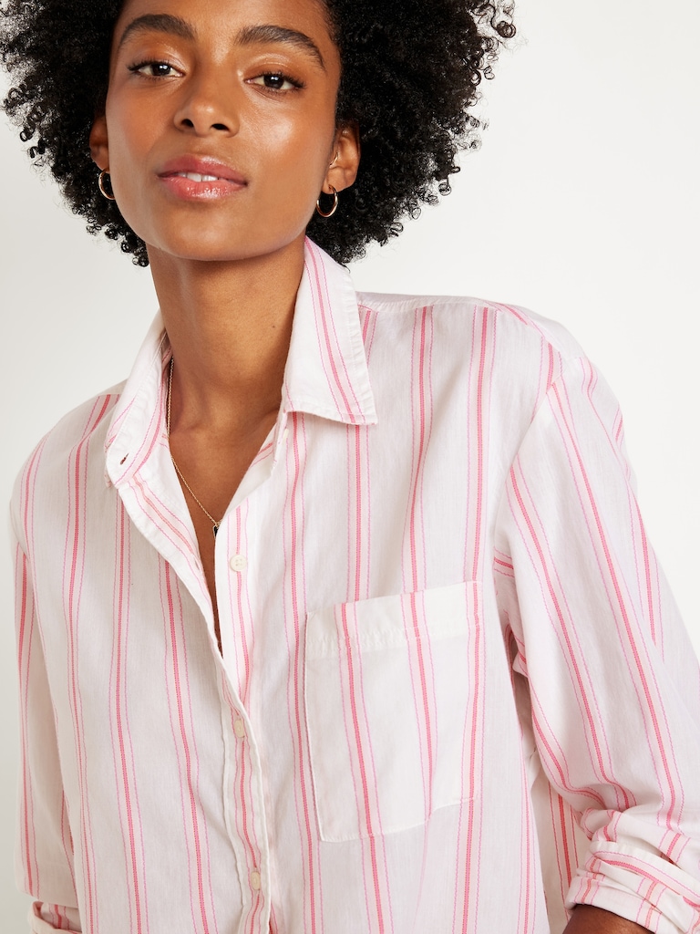 Cropped Button-Down Striped Shirt