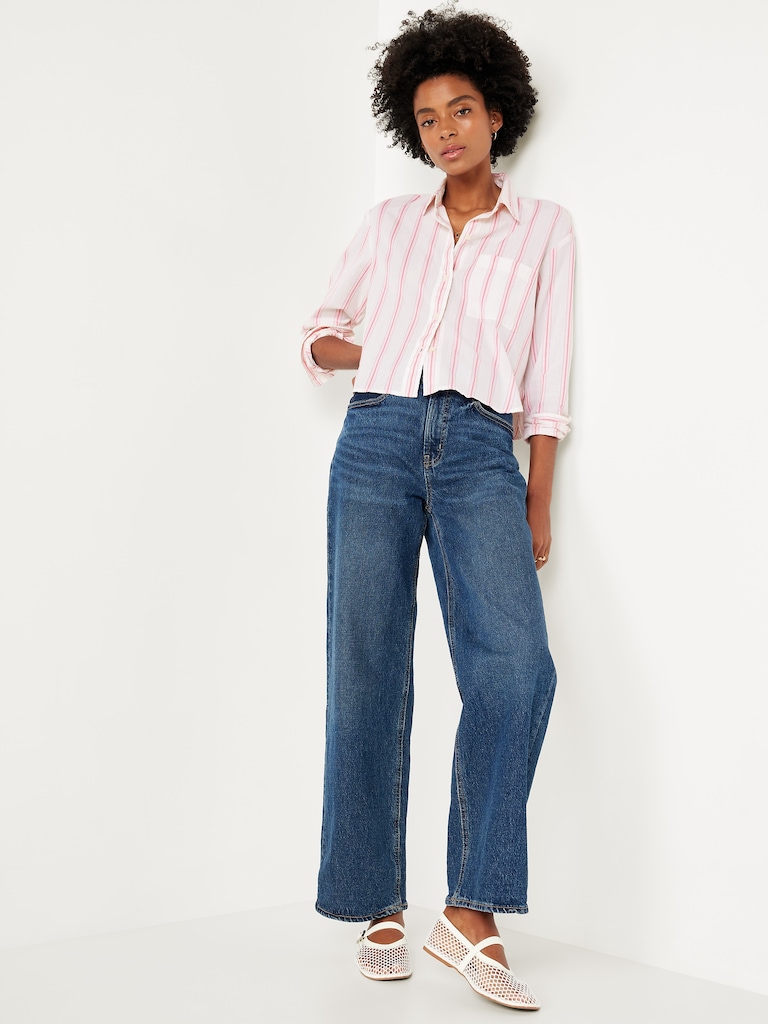 Cropped Button-Down Striped Shirt