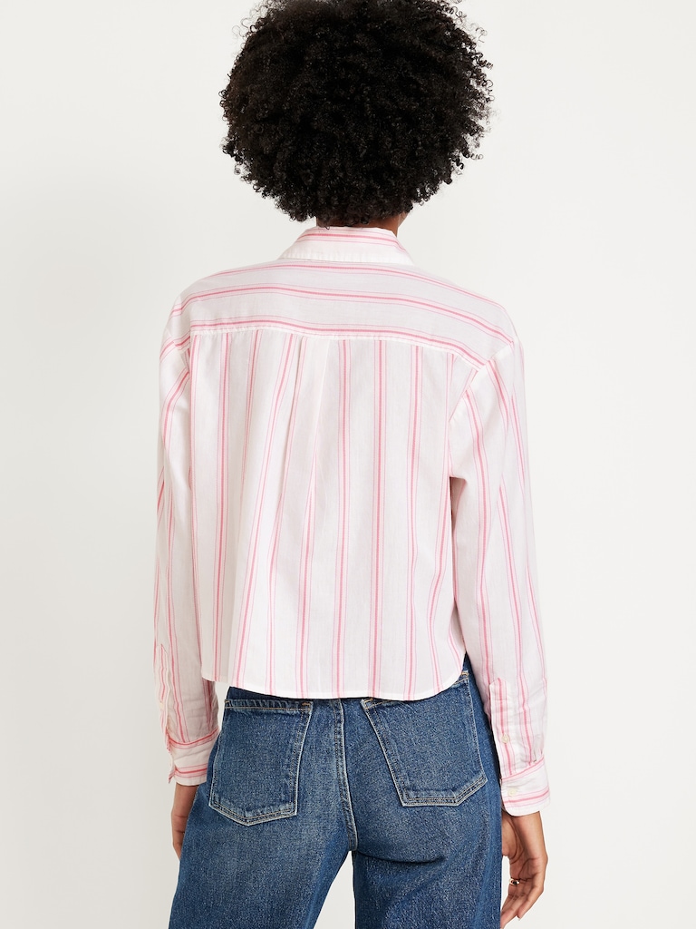 Cropped Button-Down Striped Shirt