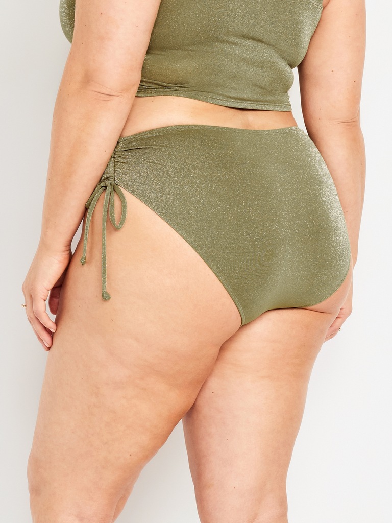 Mid-Rise Side-Tie Shine Bikini Swim Bottoms