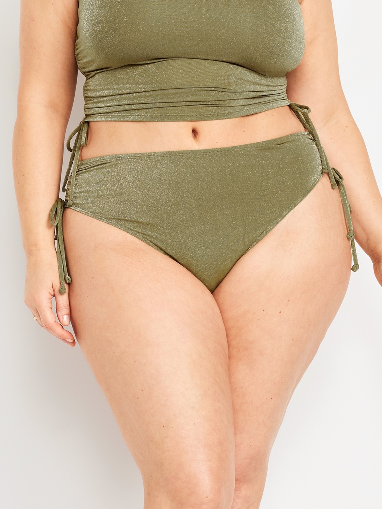 Mid-Rise Side-Tie Shine Bikini Swim Bottoms