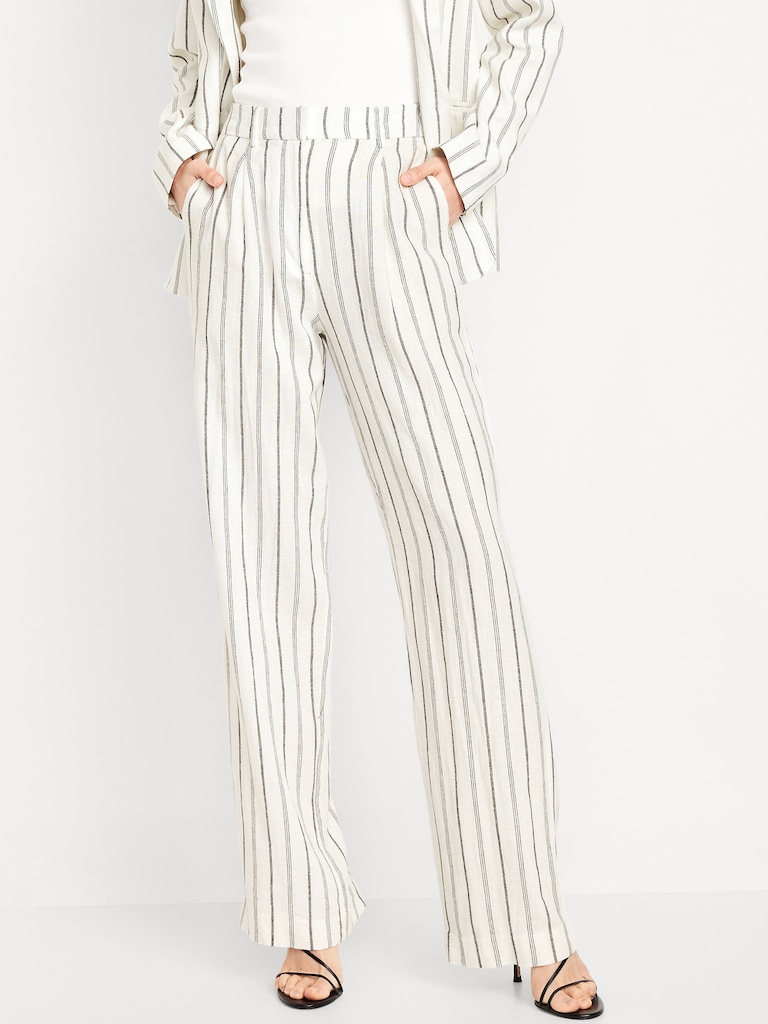 Extra High-Waisted Linen-Blend Taylor Wide-Leg Trouser Pants