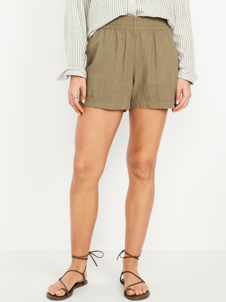 High-Waisted Linen-Blend Shorts -- 3.5-inch inseam