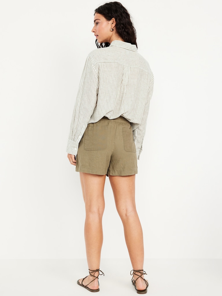 High-Waisted Linen-Blend Shorts -- 3.5-inch inseam