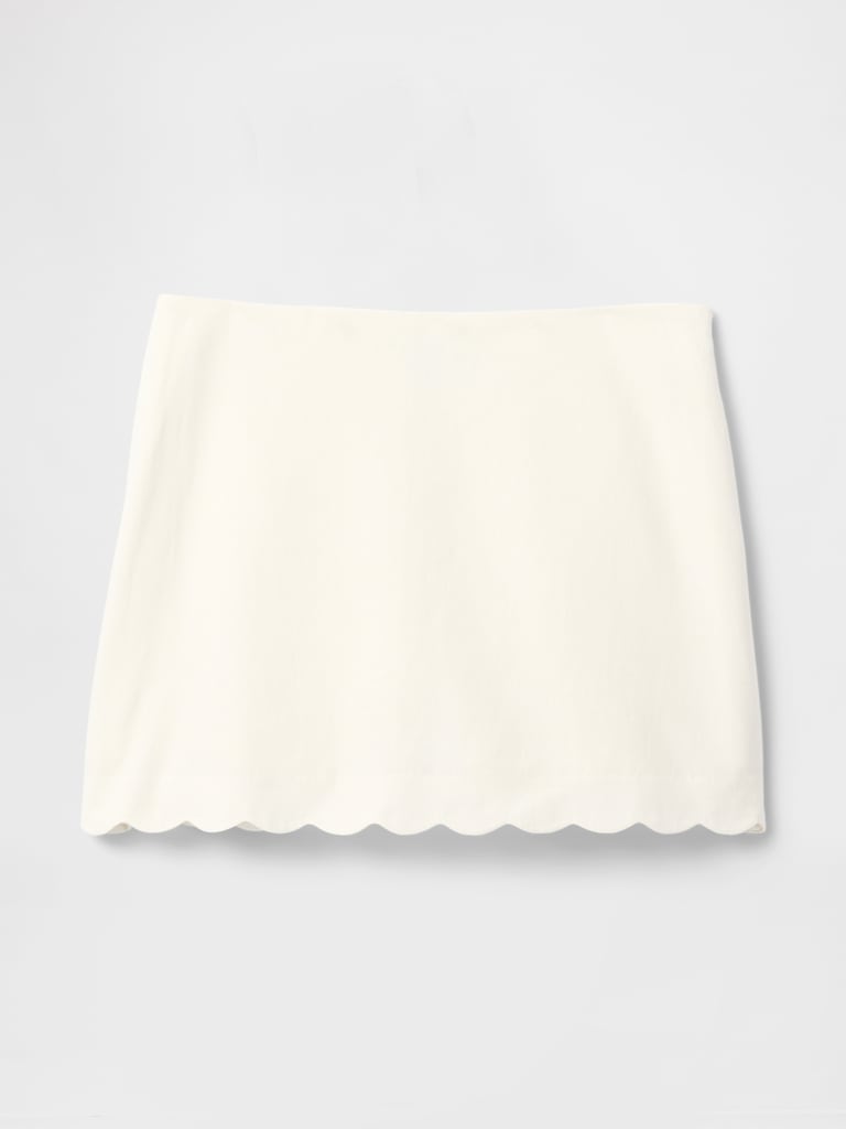 Linen-Blend Scalloped Mini Skort