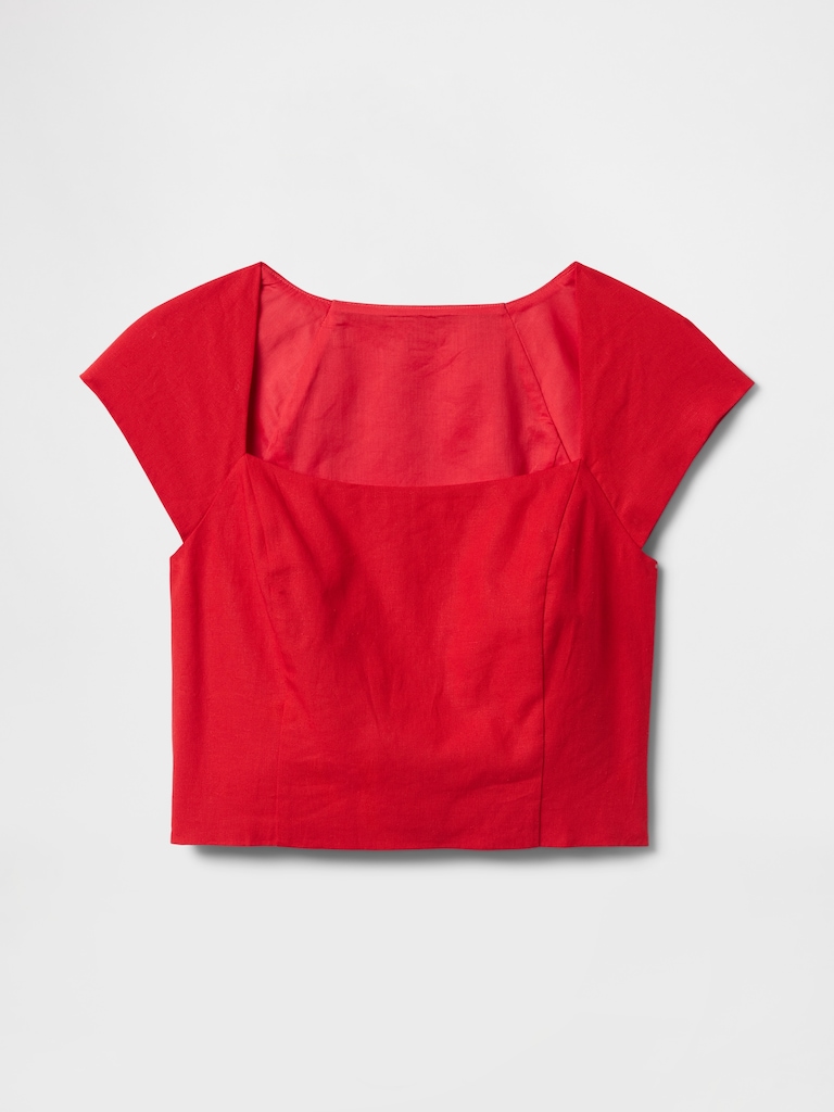 Linen-Blend Cap-Sleeve Crop Top