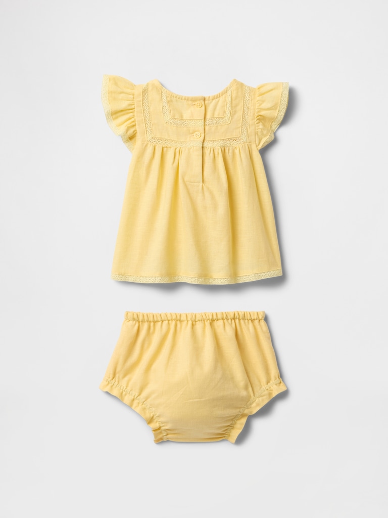 Baby Linen-Cotton Ruffle Outfit Set