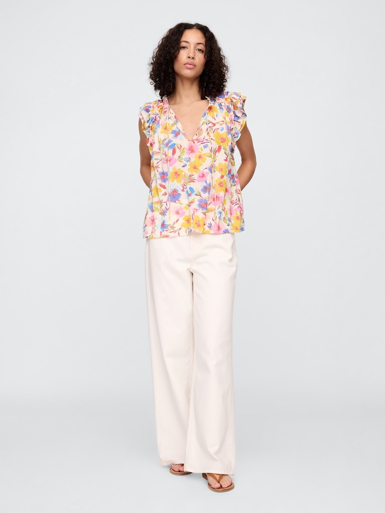 Ruffle Splitneck Top