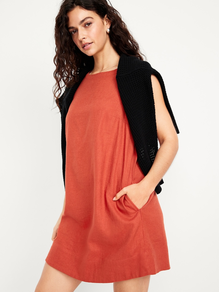 Sleeveless Linen-Blend Mini Shift Dress
