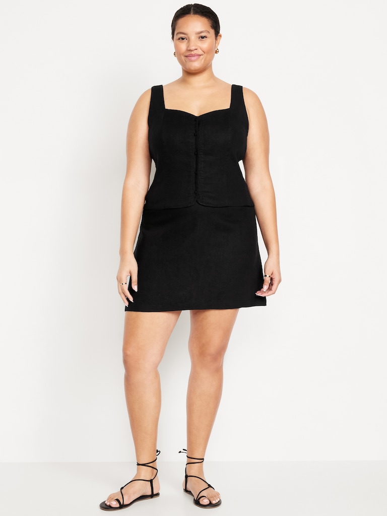 High-Waisted Linen-Blend Mini Skirt