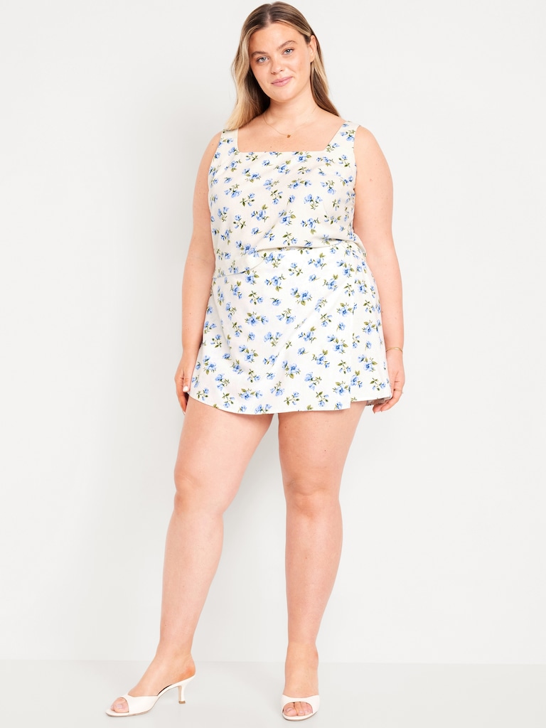 High-Waisted Linen-Blend Mini Skort