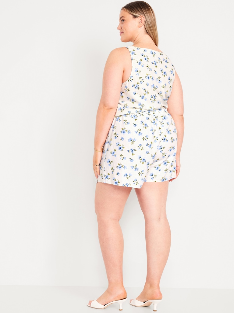 High-Waisted Linen-Blend Mini Skort