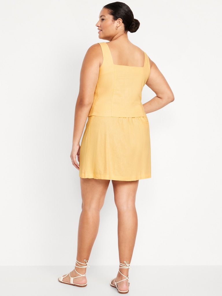 High-Waisted Linen-Blend Mini Skirt