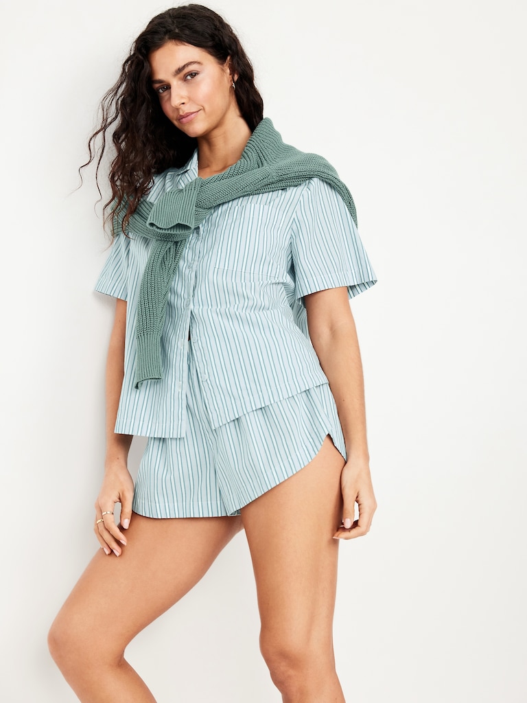 Oversized Poplin Pajama Shorts