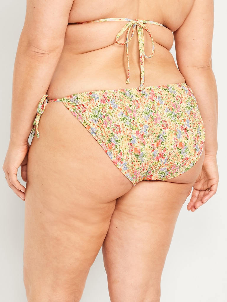 Mid-Rise Textured String Bikini Swim Bottoms