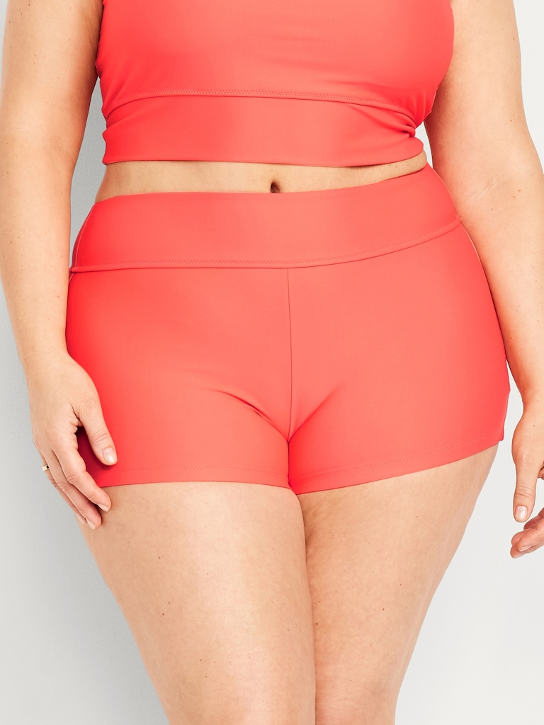 High-Waisted Matte Swim Shorts -- 2-inch inseam
