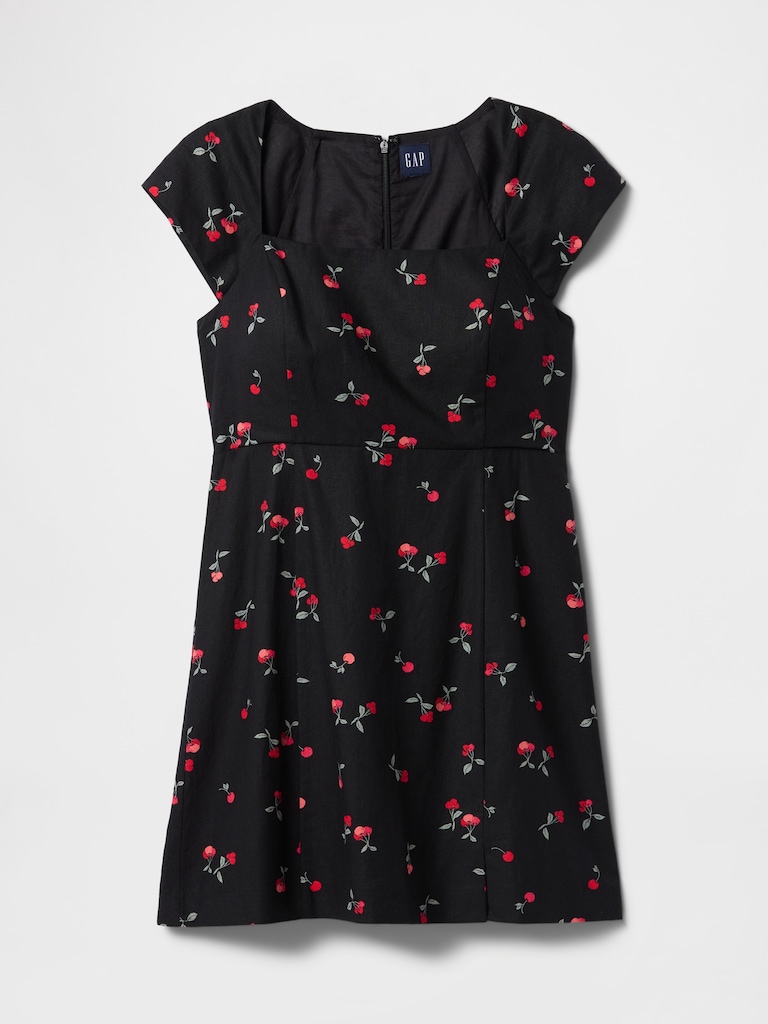 Linen-Blend Cap-Sleeve Mini Dress