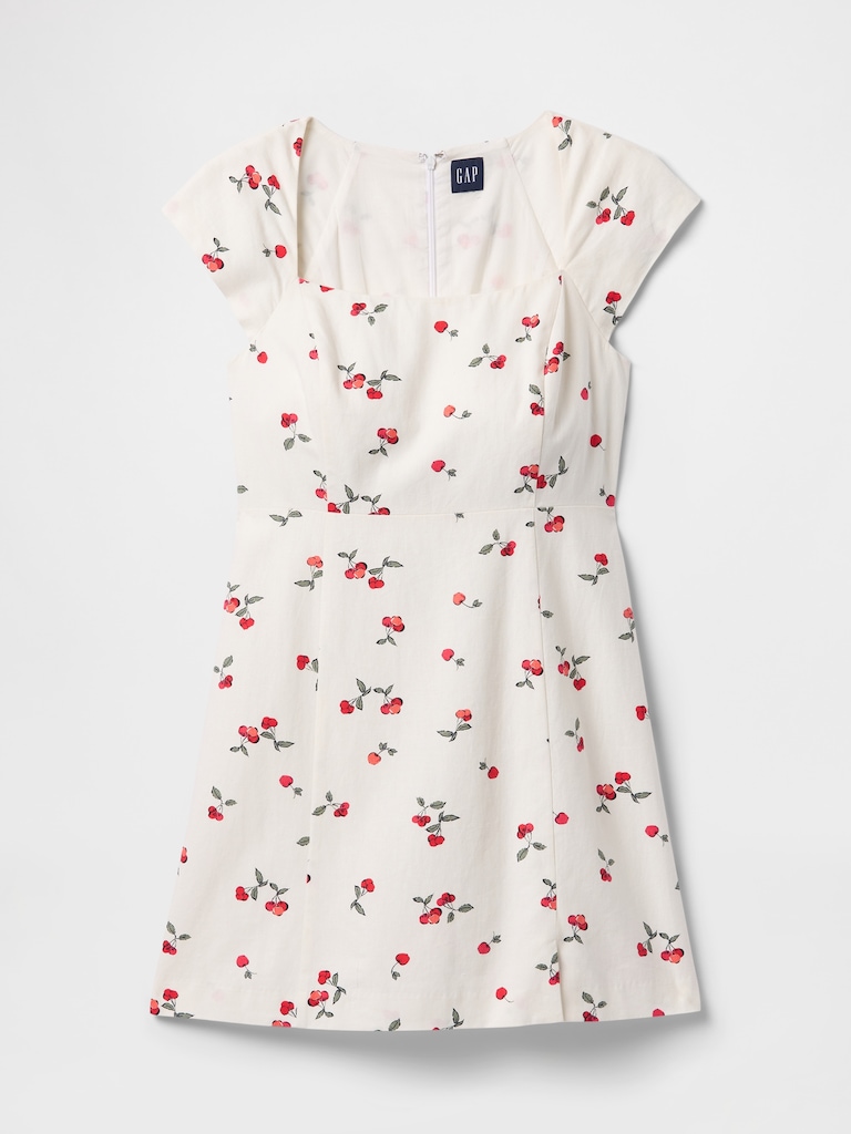 Linen-Blend Cap-Sleeve Mini Dress