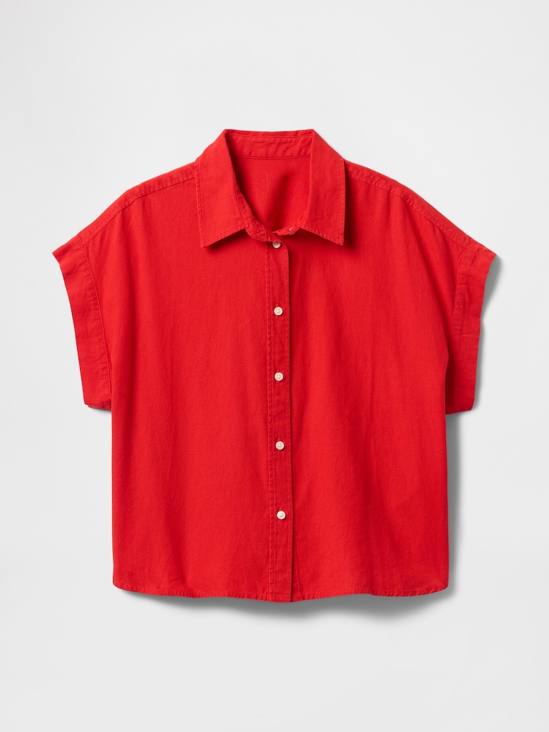 Linen-Blend Crop Shirt