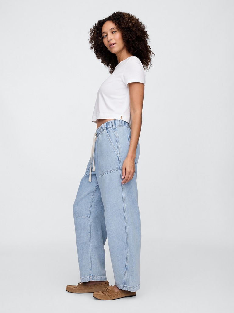 Mid Rise SuperSoft Pull-On Barrel Jeans