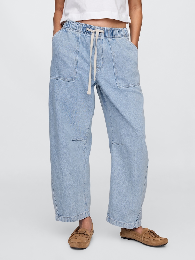 Mid Rise SuperSoft Pull-On Barrel Jeans